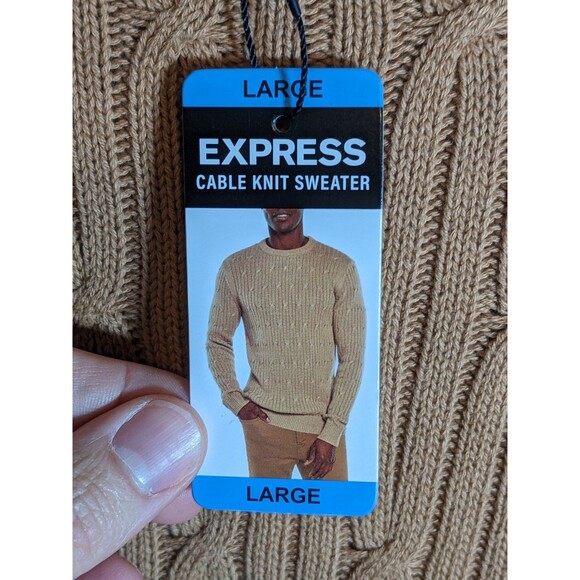 NWT Express Men's Cable Knit Sweater Size Large Pecan/Tan - Picture 7 of 13